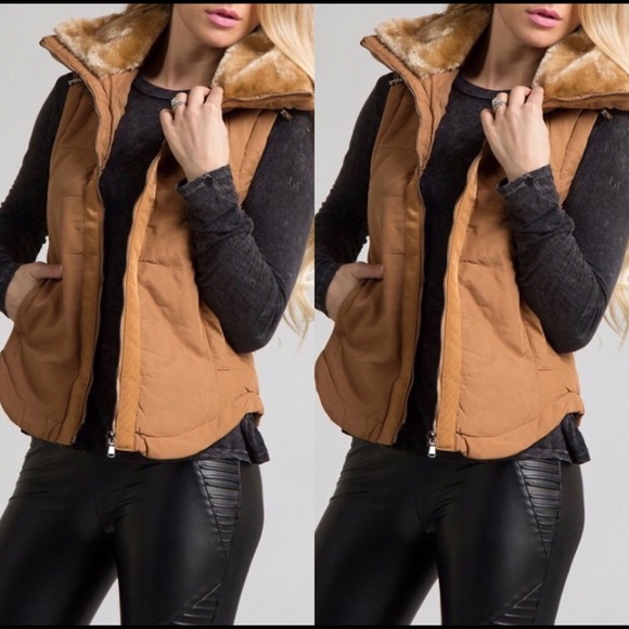 LAST ONE! PRICE FIRM Camel vest with faux fur - Picture 2 of 5